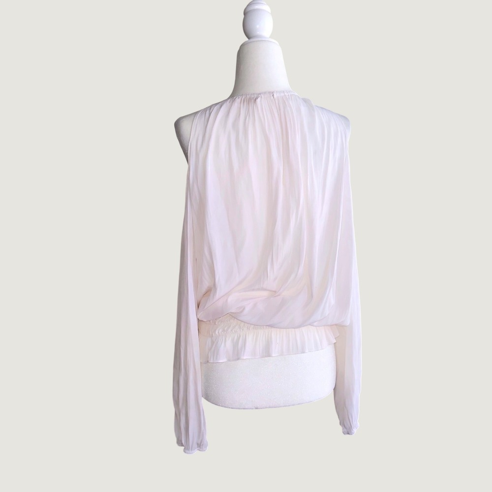 Ramy Brook New York Cold Shoulder Smocked Hem Blouse Ivory Cream Large